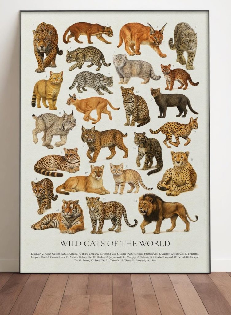 24 wild cats of the world poster - print or digital