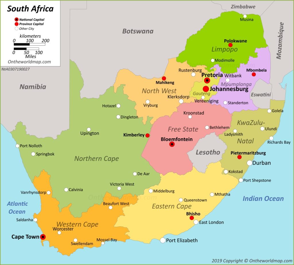 Map of South Africa with Provinces Copyright OntheWorldMap.com Map of South Africa with provinces