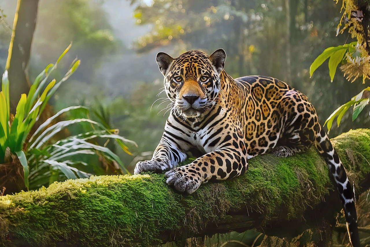 Jaguar in rain forest Illustration